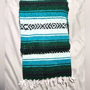Handwoven Green and Blue Mexican Blanket